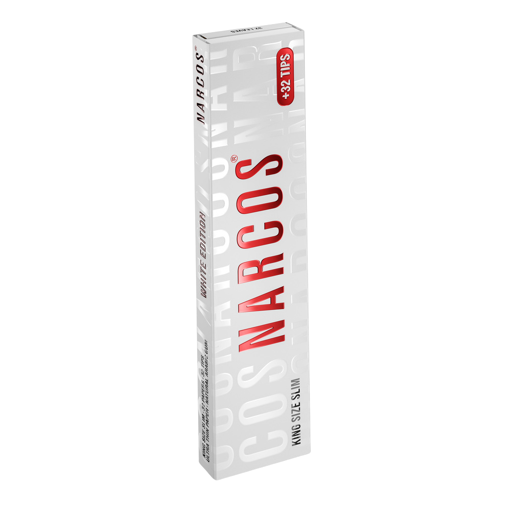 PAPIER A ROULER NARCOS WHITE EDITION / KING SIZE SLIM + 32 TIPS / DISPLAY 24