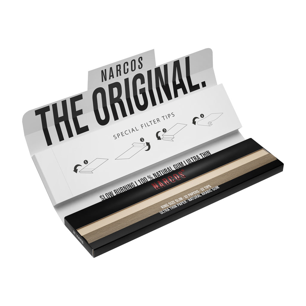 NARCOS ROLLING PAPER BROWN EDITION / KING SIZE SLIM + 32 TIPS / DISPLAY 24