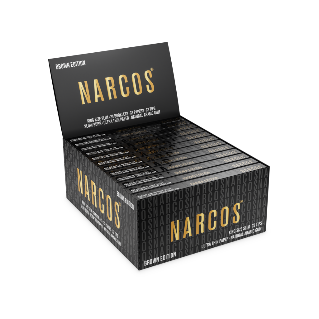 NARCOS ROLLING PAPER BROWN EDITION / KING SIZE SLIM + 32 TIPS / DISPLAY 24